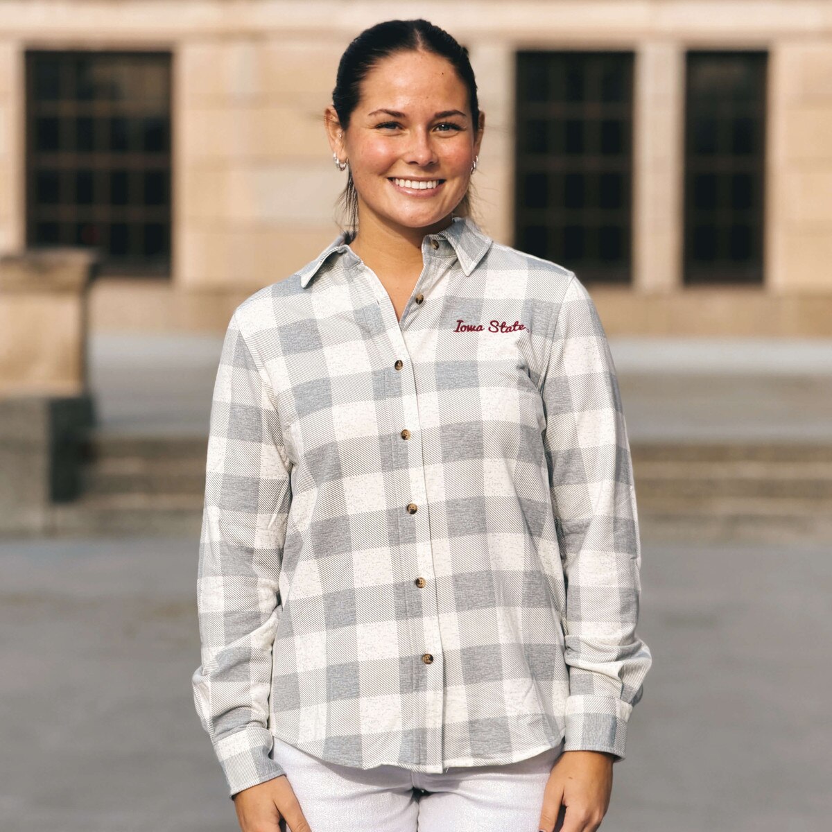 Artisans Women's Iowa State Gray Fleece Button-up Shirt
